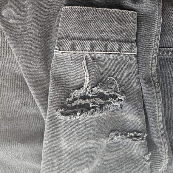 Free People Distressed Denim Jacket Black S (Fits Like M) Thrashed Grunge Skater - Picture 7 of 15